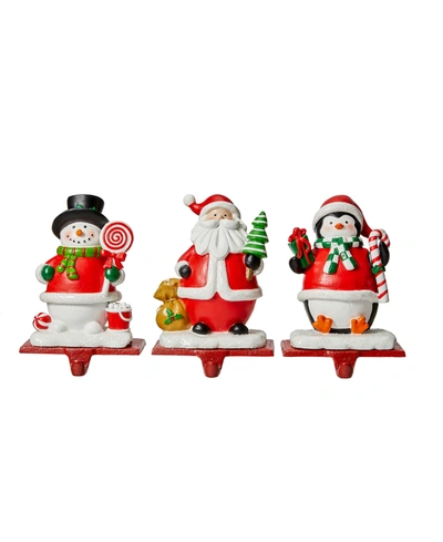 Glitzhome 3 Piece Santa, Snowman, Penguin Stocking Holder Set, 4.5'' In Multi