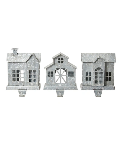 Glitzhome 3 Piece Galvanized House Stocking Holder Set, 7" In Gray