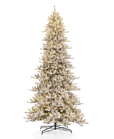 Glitzhome Pre-lit Flocked Slim Fir Artificial Christmas Tree With 950 Warm White Lights, 11' In Multi