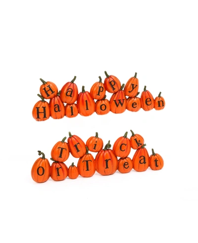 Gerson International 13.78" Long Pumpkins Perched Askew Spelling Out Halloween Messages Holiday Decor Set, 2 Pieces In Orange