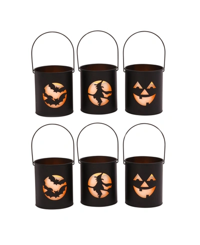 Gerson International Battery Operated Lighted Halloween Cutout Luminary Each With 3" Candle Set, 6 Pieces In Black