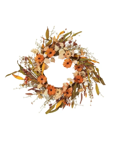 Gerson International 22in Diameter Harvest Wreath With Fall Flowers And Berries In Multicolor