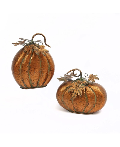 Gerson International Assorted Harvest Tabletop Pumpkins With Leaf Accents Set, 2 Pieces In Orange