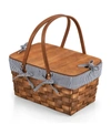 Picnic Time Kansas Stripe Handwoven Wood Picnic Basket In Navy White Stripes