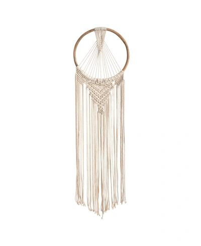 Nearly Natural Handmade Bohemian Macrame Dreamcatcher Wall Hanging Decor, 24" X 10" In Cream