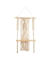 Nearly Natural Boho Chic Single Shelf Woven Diamond Wall Art Decor, 24" X 16" In Cream