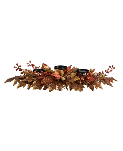 Nearly Natural 36" Autumn Maple Leaves And Berries Fall Harvest Candelabrum Arrangement In Orange