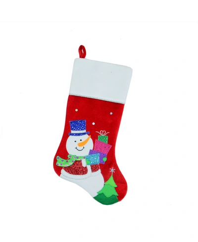 Northlight 20.5" Red And White Embroidered And Embellished Snowman With Glitter Presents Christmas Stocking