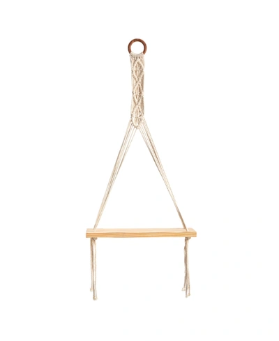 Nearly Natural Handmade Wall Hanging With Wooden Shelf, 14" X 24" In Cream