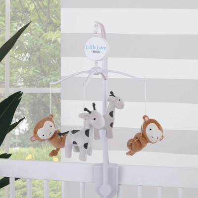 Nojo Jungle Ride And Plush Monkey And Giraffe Musical Mobile Bedding In Gray