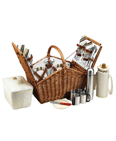 Picnic At Ascot Hunstman English Style Willow Picnic, Coffee Basket For 4 In Turquoise