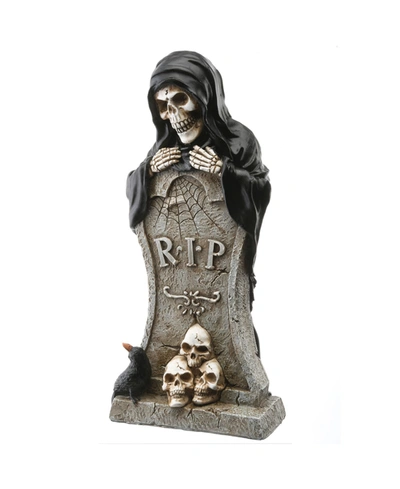 National Tree Company 12" Tombstone And Skeleton Reaper In Black