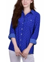 Ny Collection Petite 3/4 Sleeve Roll Tab Notch Collar Blouse In Festive Fuschia/black Iconic