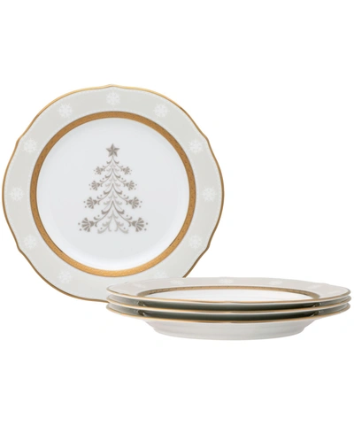 Noritake Charlotta 9" Holiday Tree Accent Plates, Set Of 4 In White Gold Tone