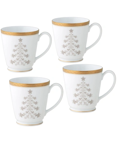 Noritake Charlotta Holiday Tree Mugs, Set Of 4 In White Gold Tone