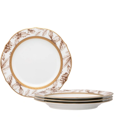 Noritake Charlotta 9" Holiday Harvest Accent Plates, Set Of 4 In White Gold Tone