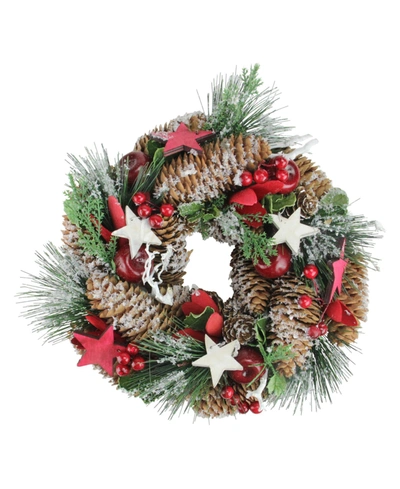 Northlight 10" Stars Berries And Pine Cones Decorative Pine Christmas Wreath In Brown