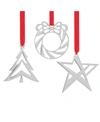 Nambe Mini Assorted Ornaments Star, Wreath, & Tree - Set Of 3 In Silver-tone