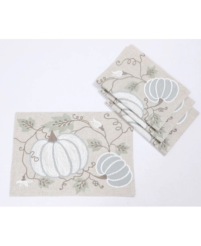Manor Luxe Harvest Pumpkins And Vines Crewel Embroidered Fall Placemats, Set Of 4 In Linen