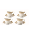 Lorren Home Trends Floral 8 Piece 8oz Tea Or Coffee Cup And Saucer Set, Service For 4 In Gold-tone