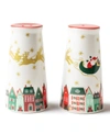 COTON COLORS CHRISTMAS IN THE VILLAGE SALT AND PEPPER SHAKER, SET OF 2