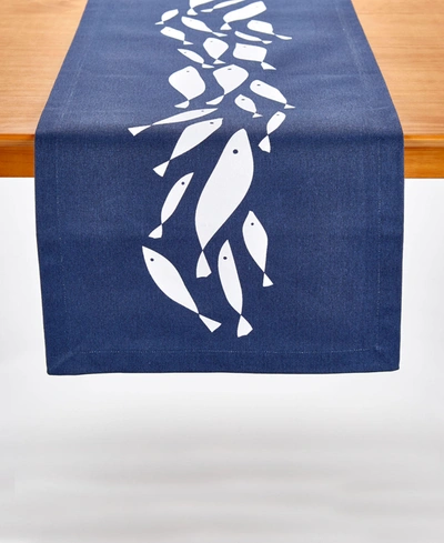 Tableau School Of Fish Printed Table Runner, 72" X 14" In Navy