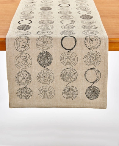 Tableau Circles Embroider Table Runner, 72" X 14" In Black