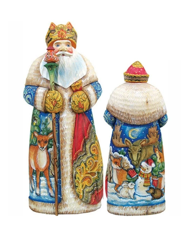 G.debrekht Woodcarved Hand Painted Moose Gathering Christmas Santa Figurine In Multi