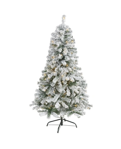 Nearly Natural Flocked Rock Springs Spruce Artificial Christmas Tree With 150 Clear Led Lights In Multi