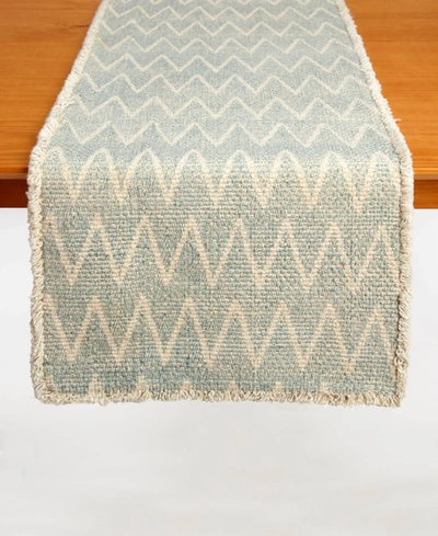 Tableau Zig Zag Standard Table Runner, 72" X 14" In Aqua