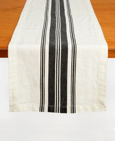 Tableau Linen Center Stripe Table Runner, 72" X 14" In Black