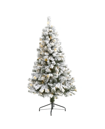Nearly Natural Flocked West Virginia Fir Artificial Christmas Tree With 150 Led Lights In Multi