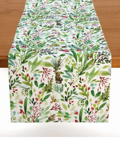 Tableau Winter Botanical Table Runner, 72" X 14" In Green