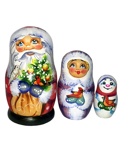 G.debrekht Gift Bag Santa Family 3-piece Doll Russian Matryoshka Nested Dolls Set In Multi