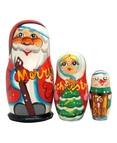 G.debrekht Marry Christmas Santa Family 3-piece Russian Matryoshka Nested Dolls Set In Multi