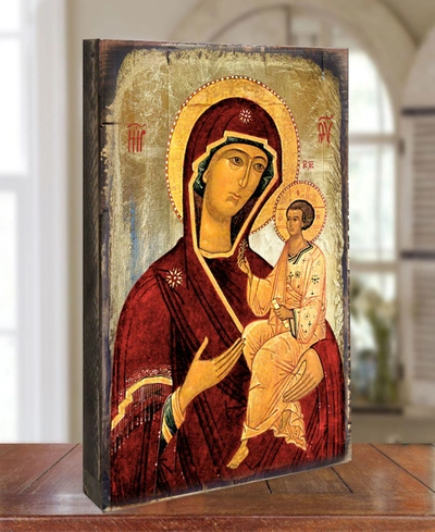 Designocracy Virgin Mary Icon Gold-tone Plated Wooden Block, 8" X 6" In Multi Color
