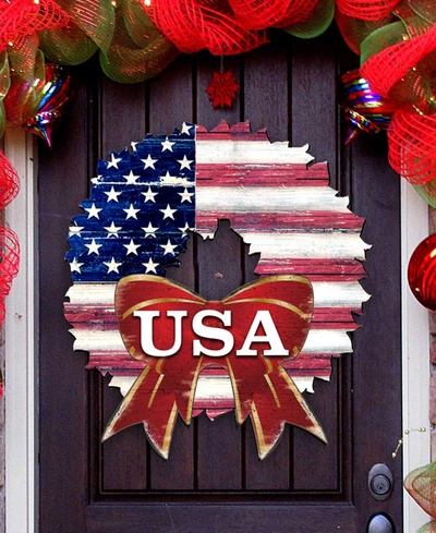 Designocracy Usa American Flag Wreath Wooden Door Wall Hanger In Multi Color