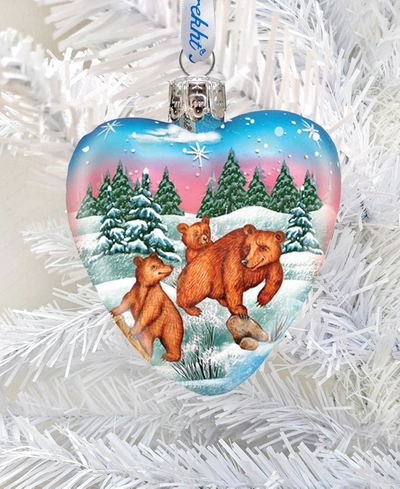 G.debrekht Brown Bears Heart Keepsake Glass Ornament In Multi Color