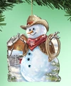 Designocracy 2 Piece Cowboy Snowman Wood Ornaments Set In Multi Color