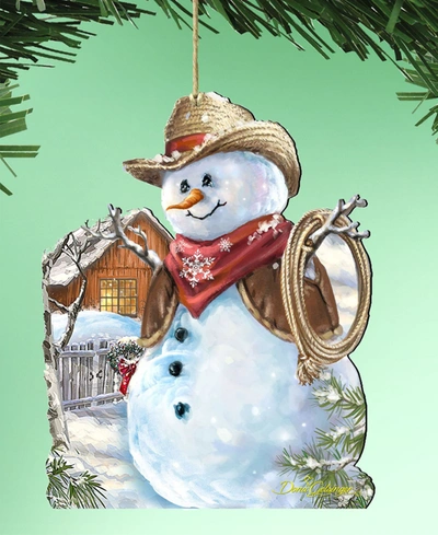 Designocracy 2 Piece Cowboy Snowman Wood Ornaments Set In Multi Color