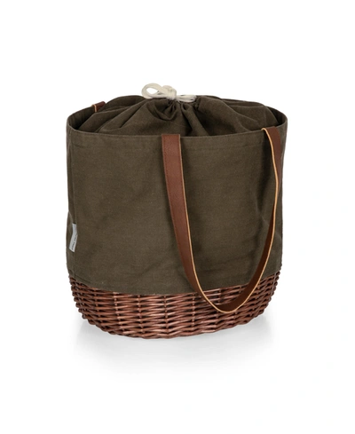 Picnic Time Coronado Canvas And Willow Basket Tote In Khaki Green