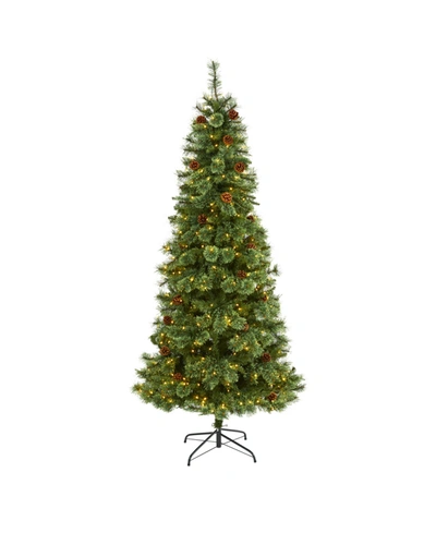 Nearly Natural Mountain Pine Artificial Christmas Tree With 400 Clear Led Lights And Pine Cones In Green