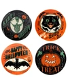 Certified International Scaredy Cat Set Of 4 Canape Plates In Multi Color