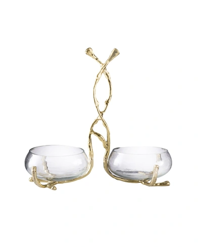 Classic Touch 9" Sectional Glass Relish Dish With Twig Design, Set Of 2 In Clear