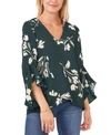 Vince Camuto Petite Flutter Sleeve Floral Whisps V- Neck Tunic In Windsor Moss