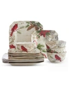 222 Fifth Holiday Wishes 12 Pc. Dinnerware Set, Service For 4 In Red