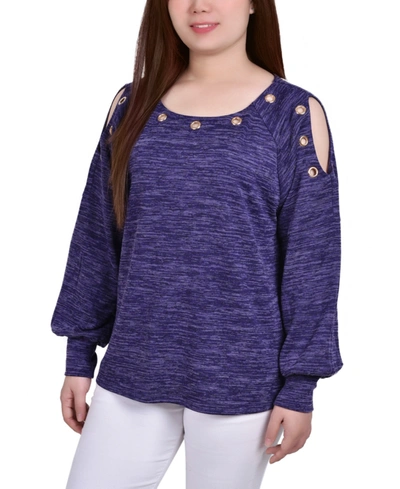 Ny Collection Petite Long Sleeve Shoulder Cutout Tunic Top In Eggplant