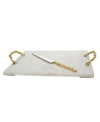 Classic Touch White Marble Bread Board With Wooden Deisgn Handles In White/gold-tone