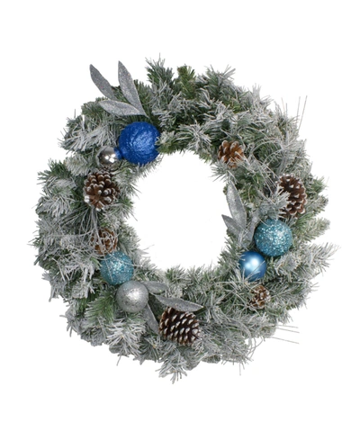 Northlight Flocked Pine With Ornaments Artificial Christmas Wreath-unlit In Blue