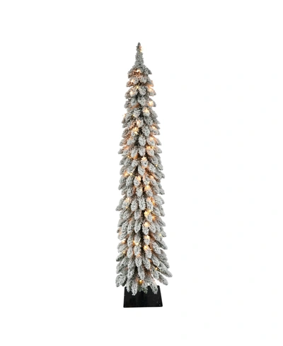 Puleo 6ft Pre-lit Flocked Alpine Pencil Artificial Christmas Tree In Green